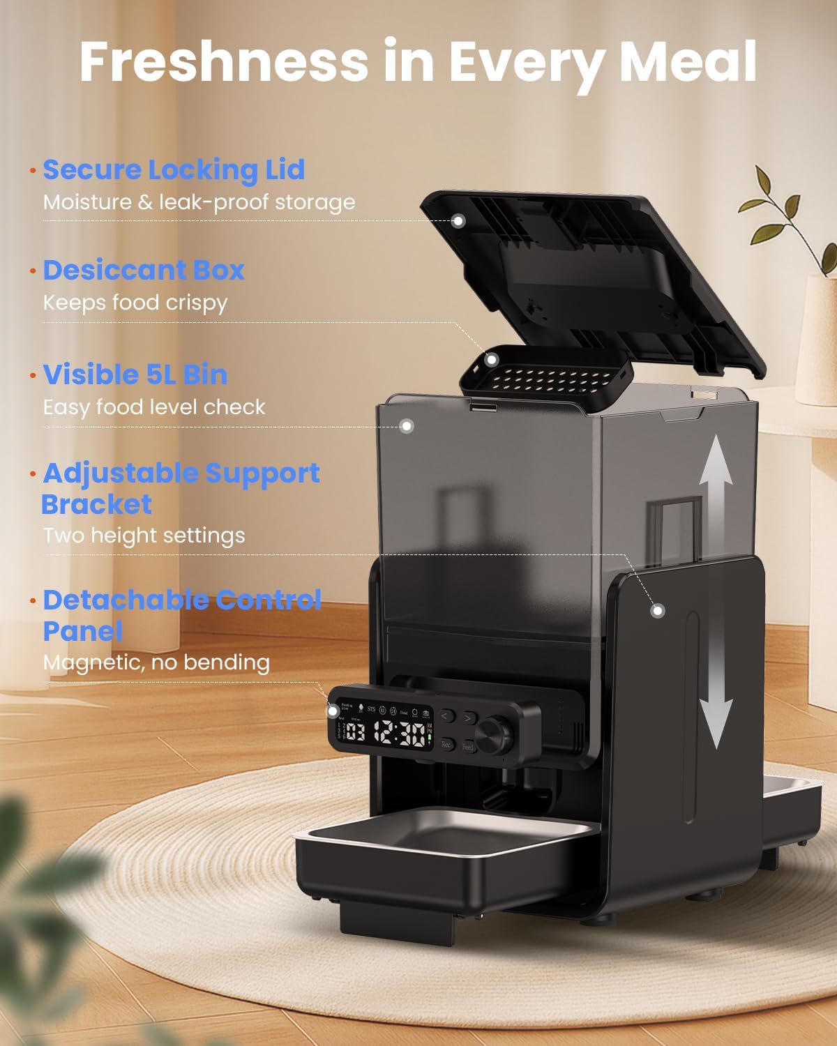 Smart 5L Double Cat Feeder with Dual Power Backup