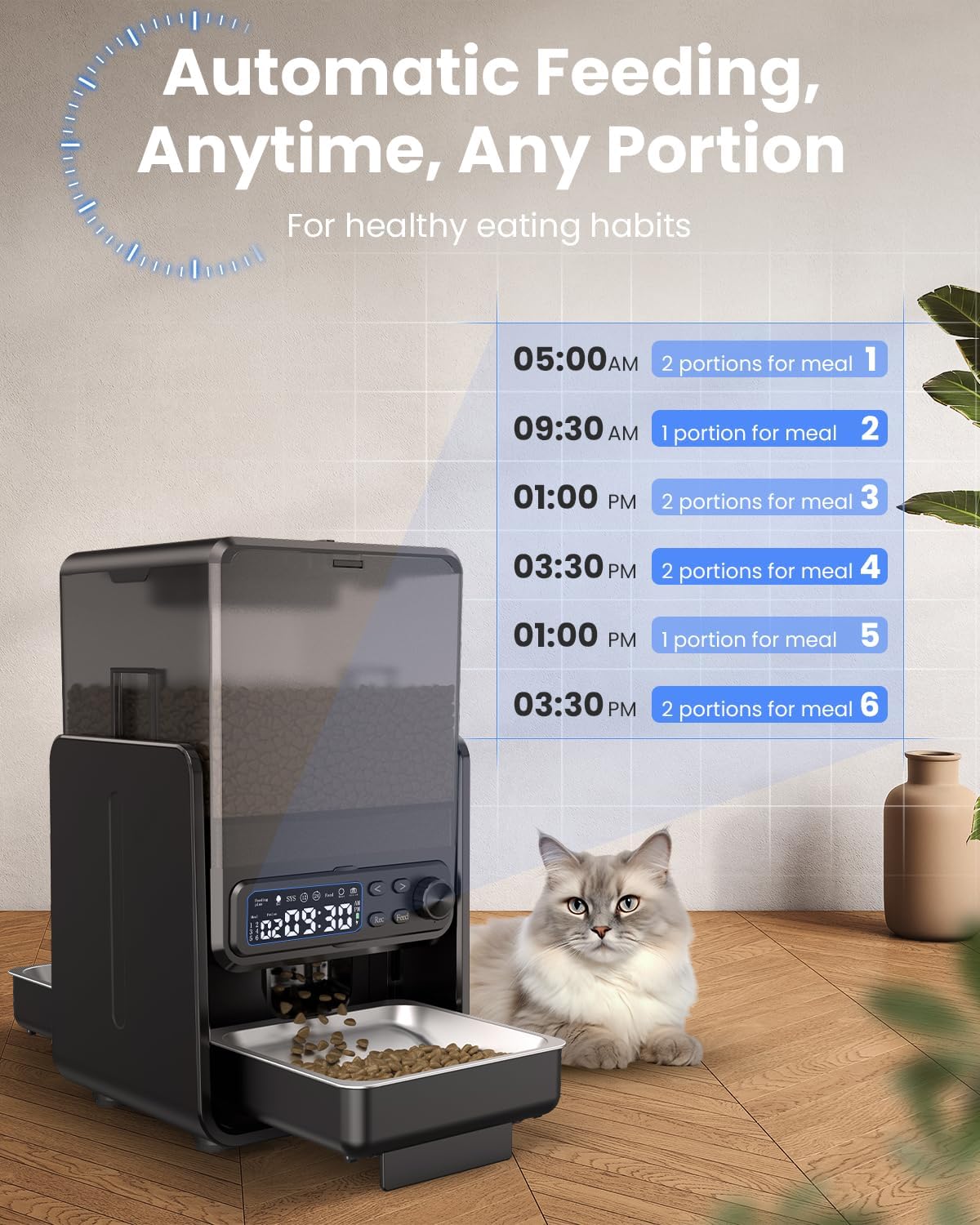 Smart 5L Double Cat Feeder with Dual Power Backup
